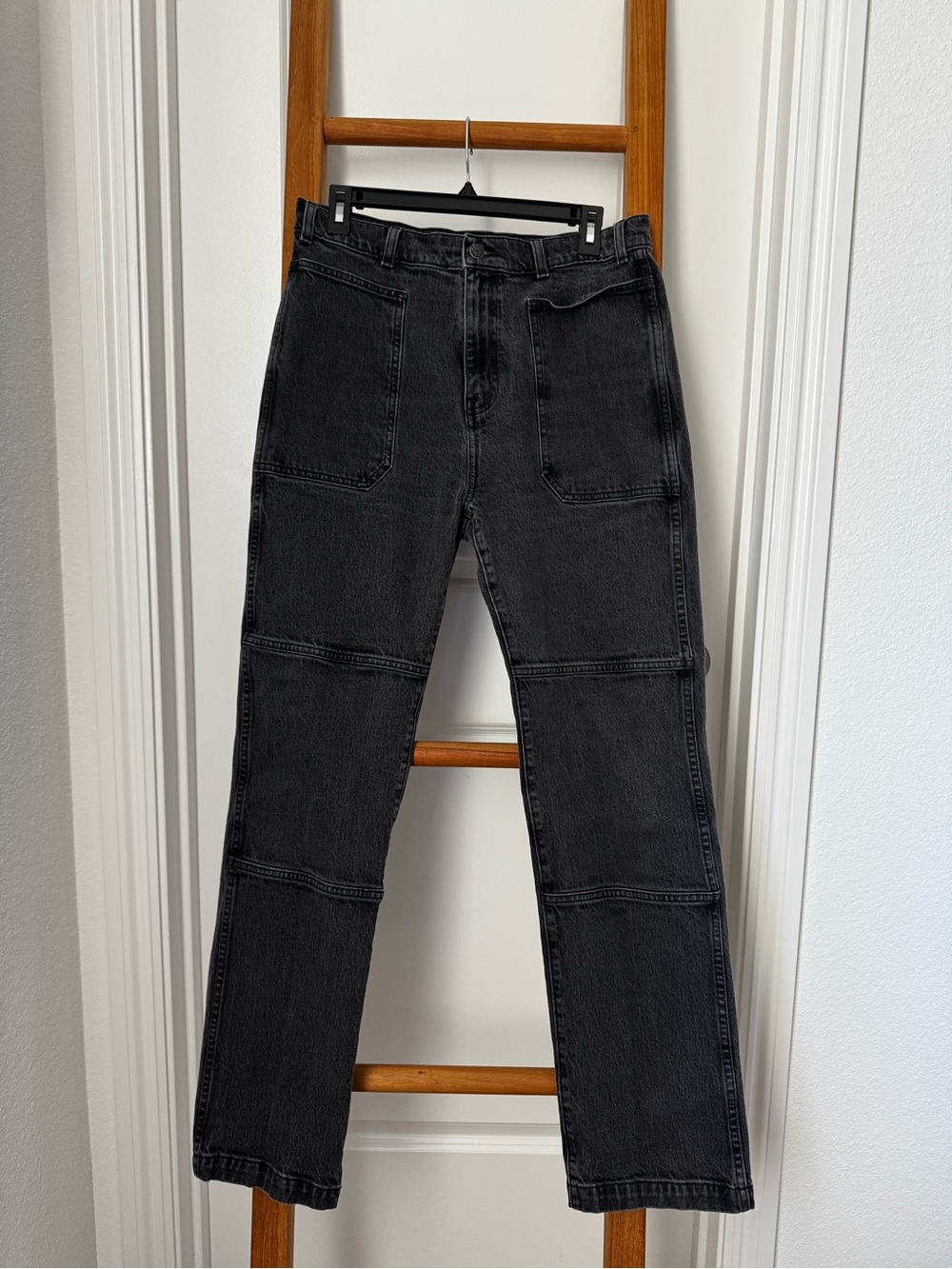 Madewell Womens Denim 90s Straight Sz 29 Black Washed Detailed Seamed Utility